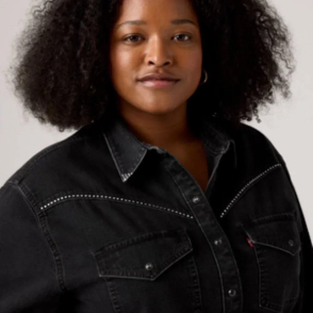 Levi's Shirt Womens 2X Black Western Denim Button Up Rhinestone Long Sleeve